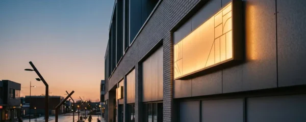 Caisson enseigne lumineux installé sur façade commerciale moderne avec éclairage LED homogène