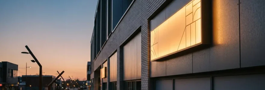 Caisson enseigne lumineux installé sur façade commerciale moderne avec éclairage LED homogène