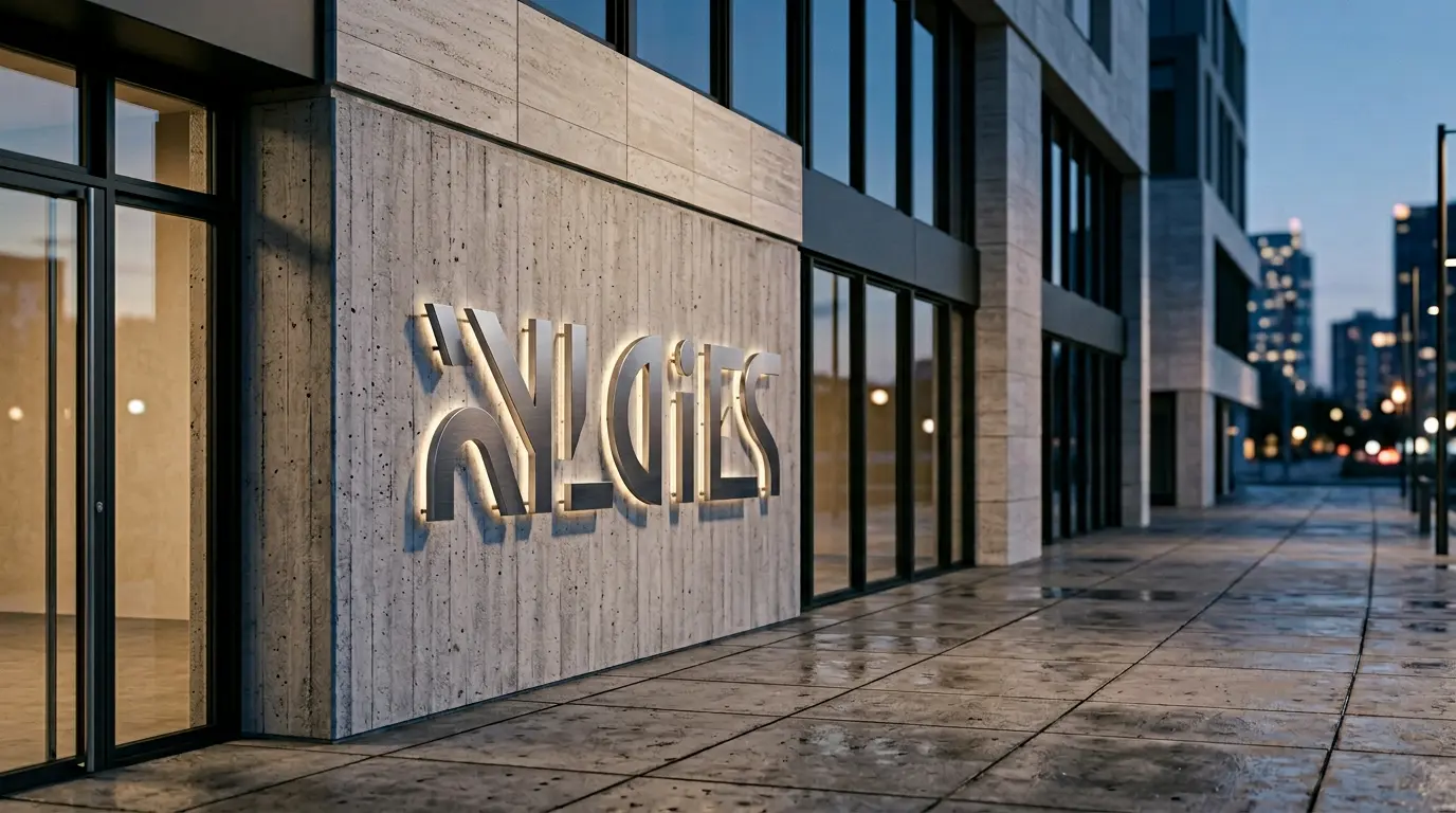 Façade de commerce haut de gamme avec lettres en relief 3D métallisées