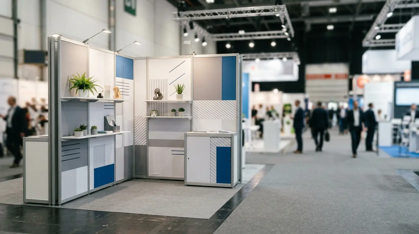 Stand d'exposition pliable moderne installé sur un salon professionnel