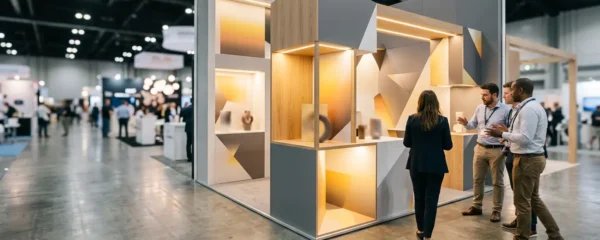 Stand de salon professionnel innovant attirant de nombreux visiteurs grâce à une expérience immersive et différenciante