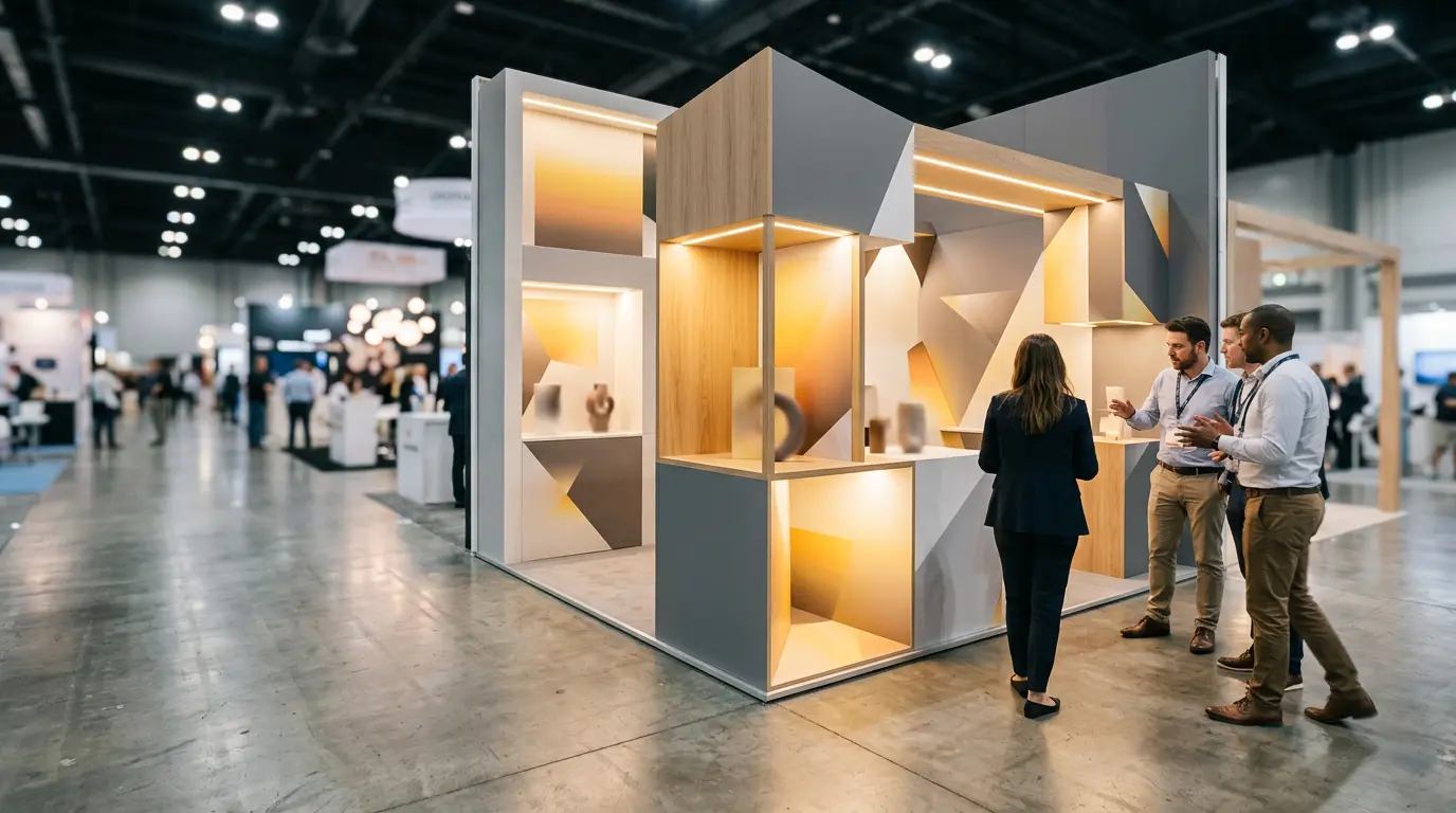 Stand de salon professionnel innovant attirant de nombreux visiteurs grâce à une expérience immersive et différenciante