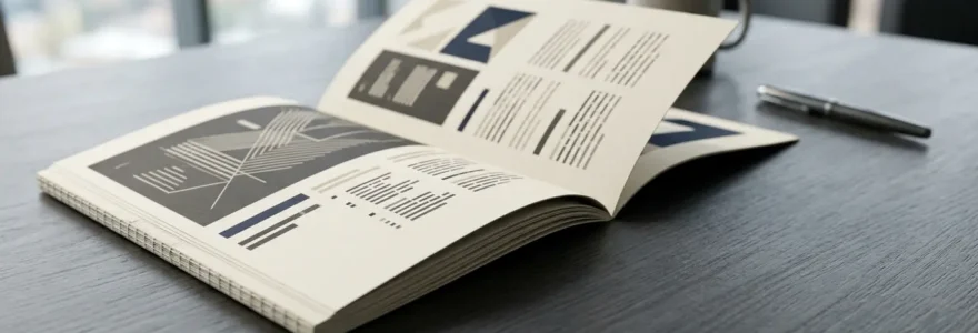 Brochure professionnelle elegante posee sur bureau moderne illustrant transformation offre technique