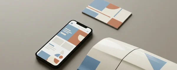 Composition minimaliste d'éléments de marque cohérents à travers différents supports