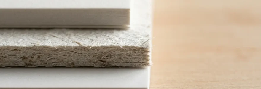 Échantillons de papiers de différents grammages superposés dans une ambiance épurée, mettant en valeur la texture et l'épaisseur sans texte visible