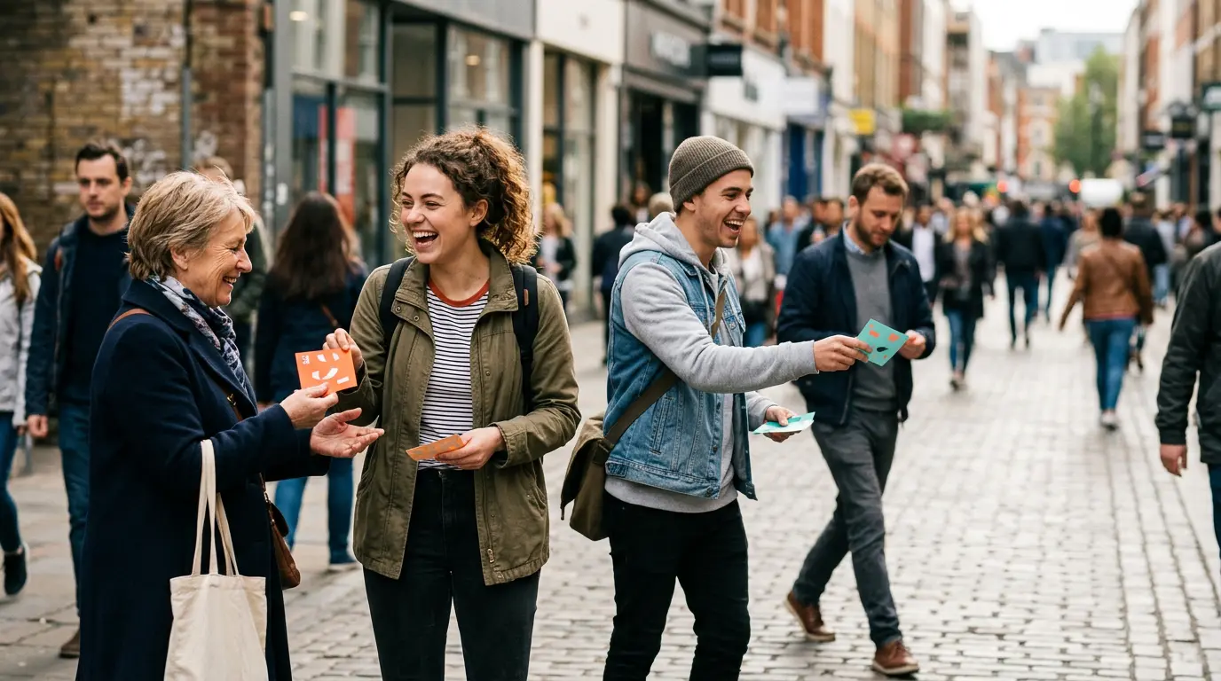 Campagne de street marketing avec distribution de stickers en milieu urbain