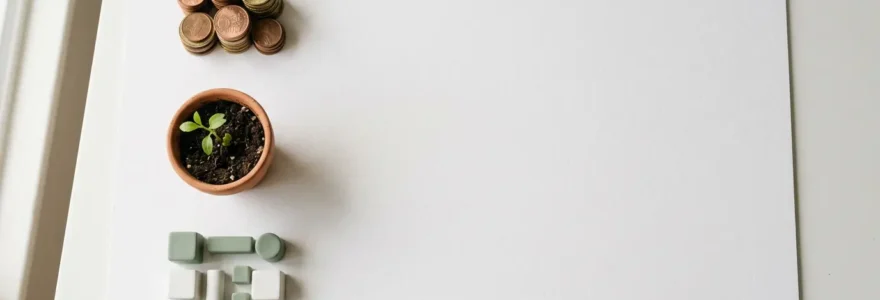 Composition minimaliste représentant l'allocation stratégique d'un budget marketing pour petites entreprises