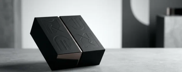 Packaging luxueux soigneusement présenté mettant en valeur un produit haut de gamme