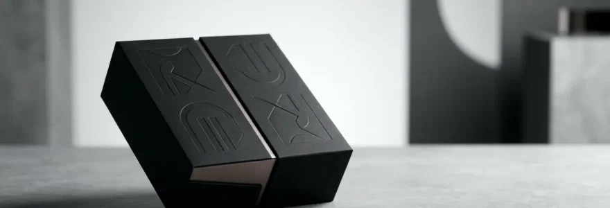 Packaging luxueux soigneusement présenté mettant en valeur un produit haut de gamme