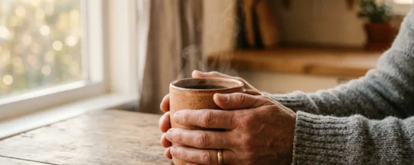 Un mug personnalisé utilisé lors du rituel matinal quotidien pour ancrer une marque dans la routine
