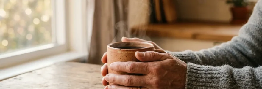 Un mug personnalisé utilisé lors du rituel matinal quotidien pour ancrer une marque dans la routine