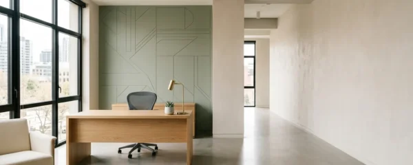 Bureau moderne transformé avec film adhésif mural sans altération des surfaces