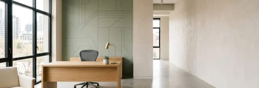 Bureau moderne transformé avec film adhésif mural sans altération des surfaces