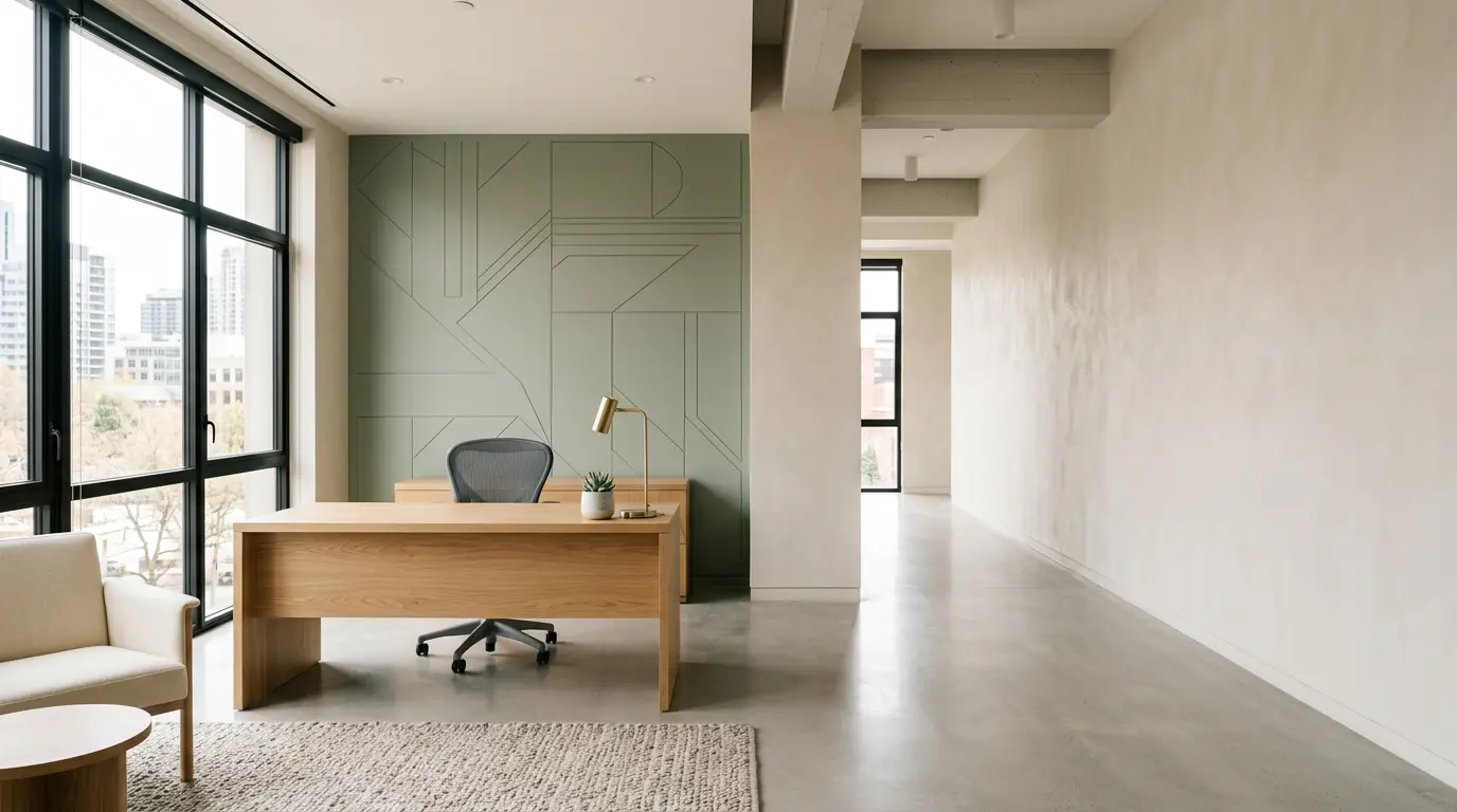 Bureau moderne transformé avec film adhésif mural sans altération des surfaces