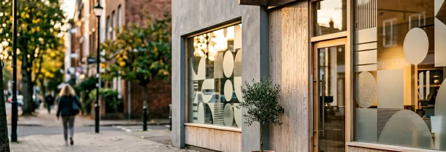 Devanture de commerce moderne avec vitrine transformee par signaletique professionnelle